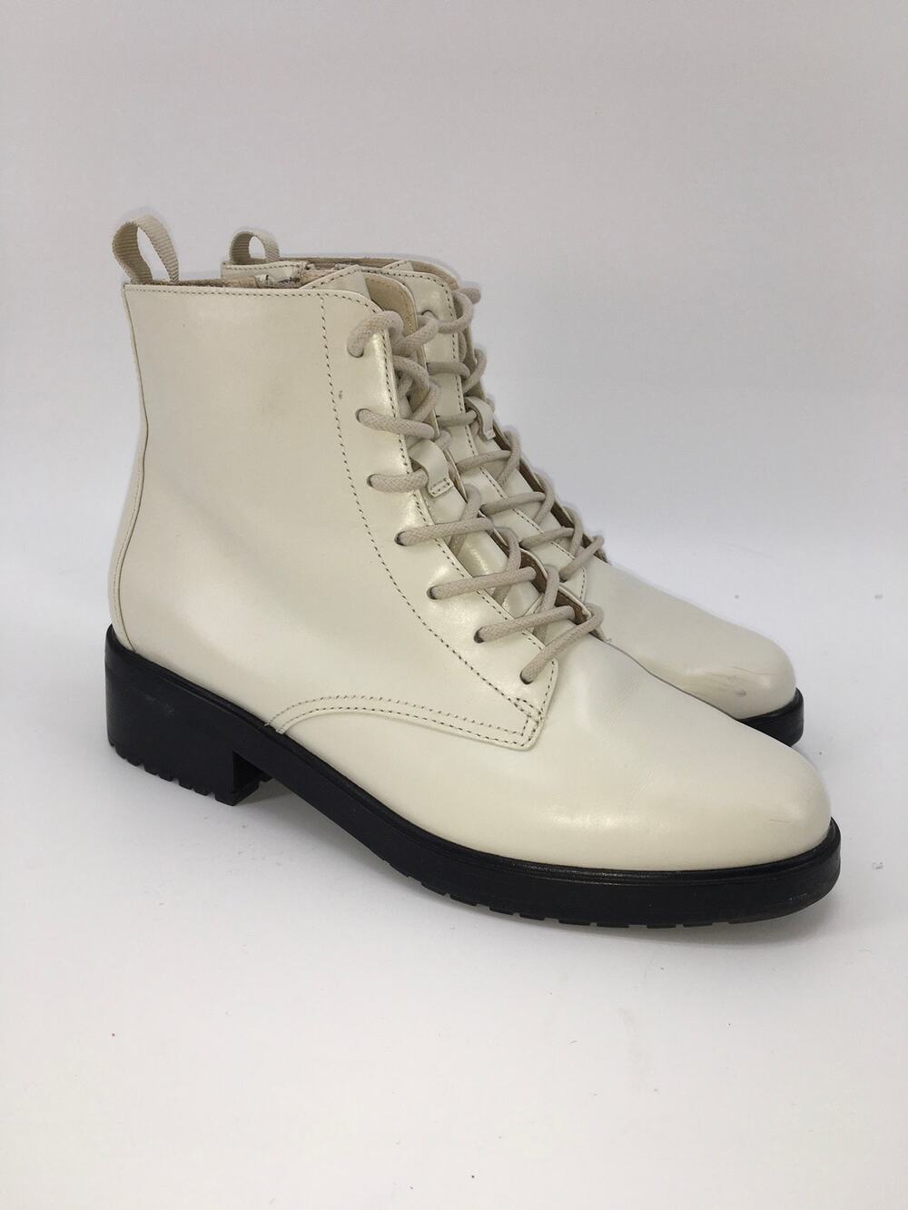 Everlane Modern Utility Leather Lace Up Boot White Womens 6 Scandi Modern Combat